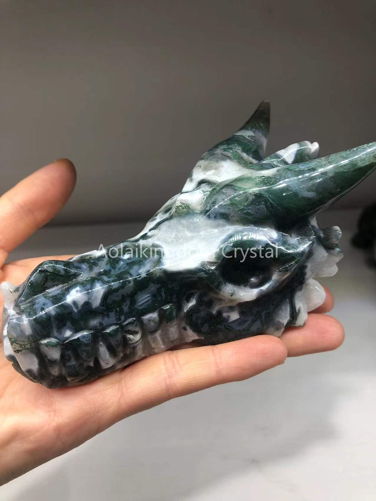 Dragon head mossagaye/sunstone/obsidian/fluorite/pyrite