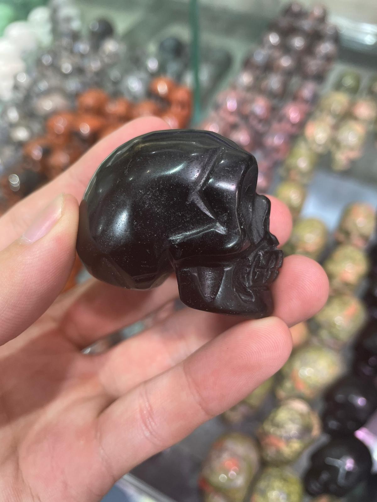 Obsidian&rose quartz skull-mini