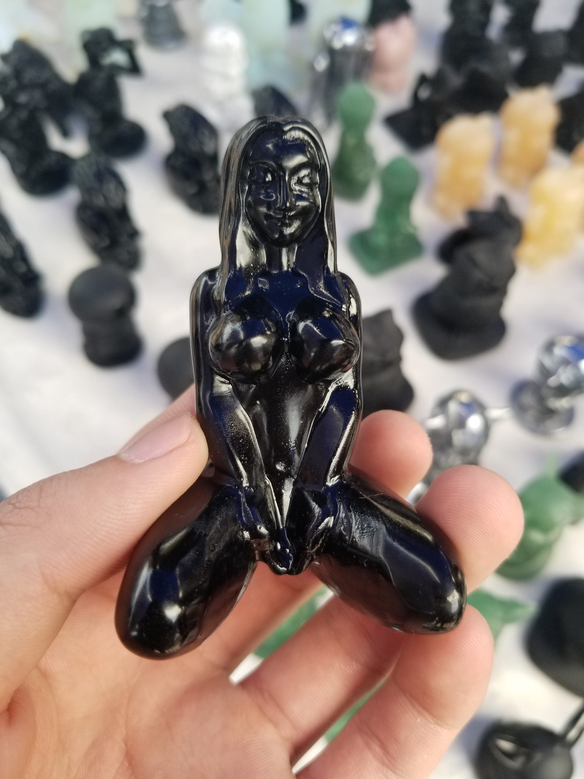 Kneeling sitting lady,obsidian&opalite