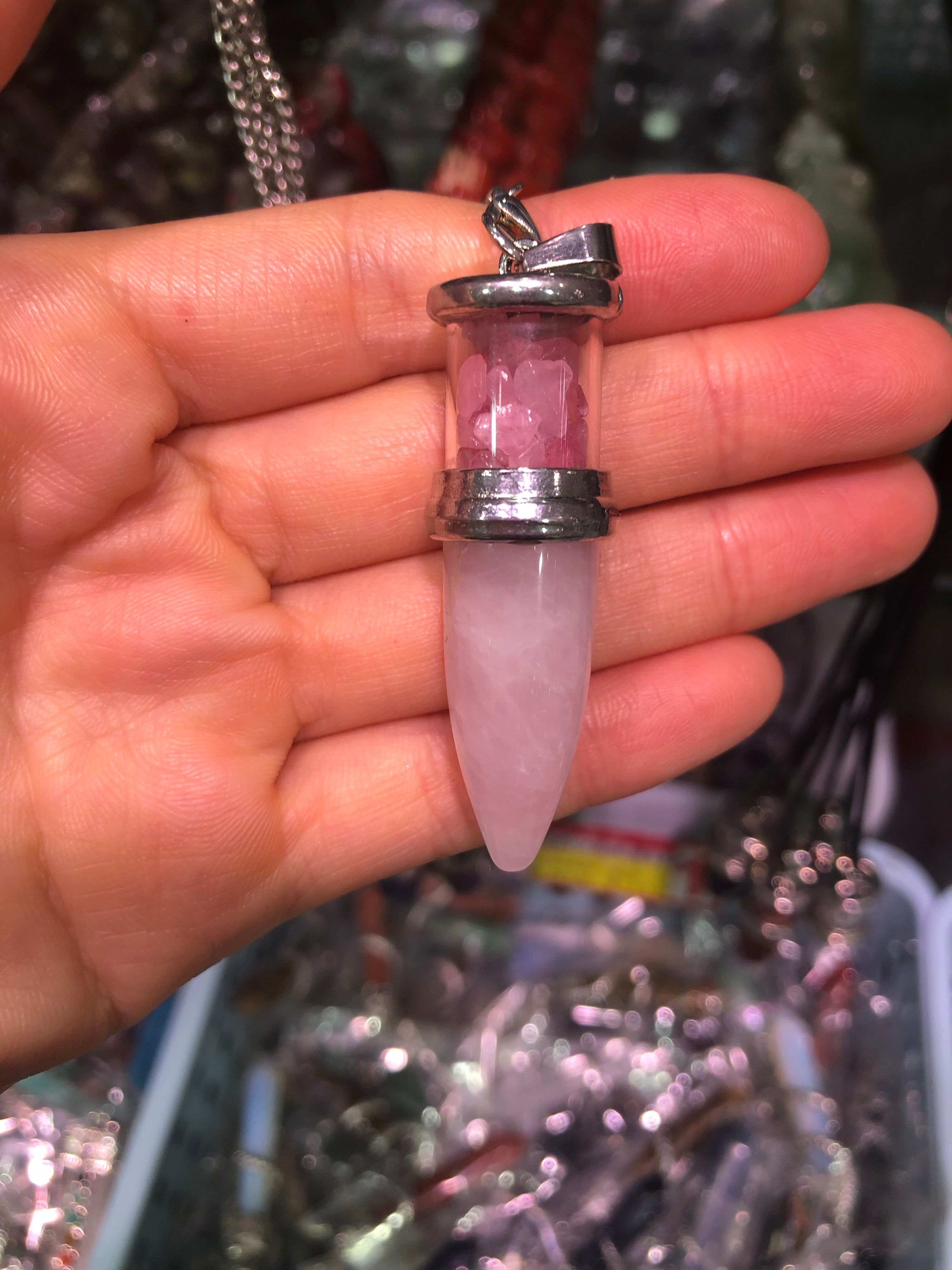 Crystal bulletwithgravel pendant