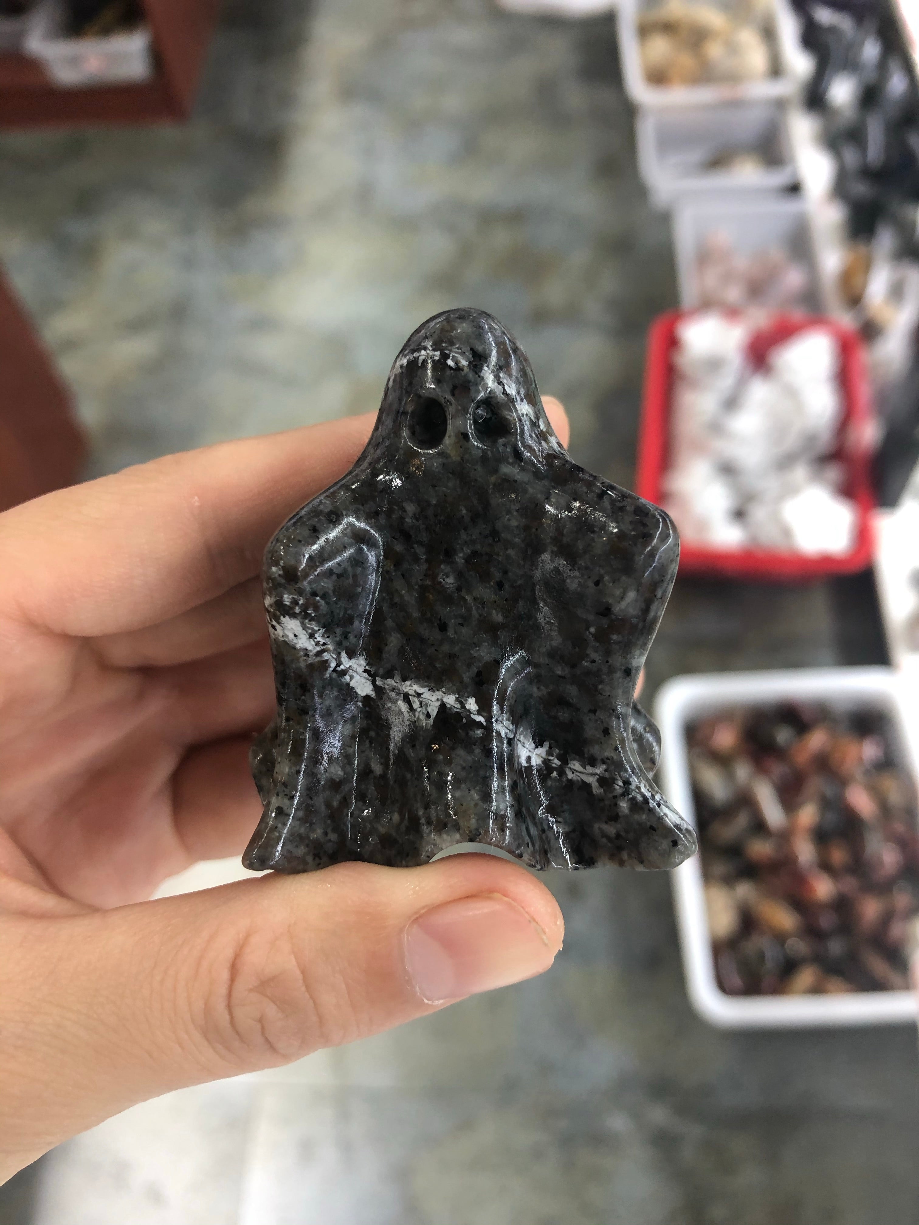 Obsidian/fluorite/howlite/calcite Ghost