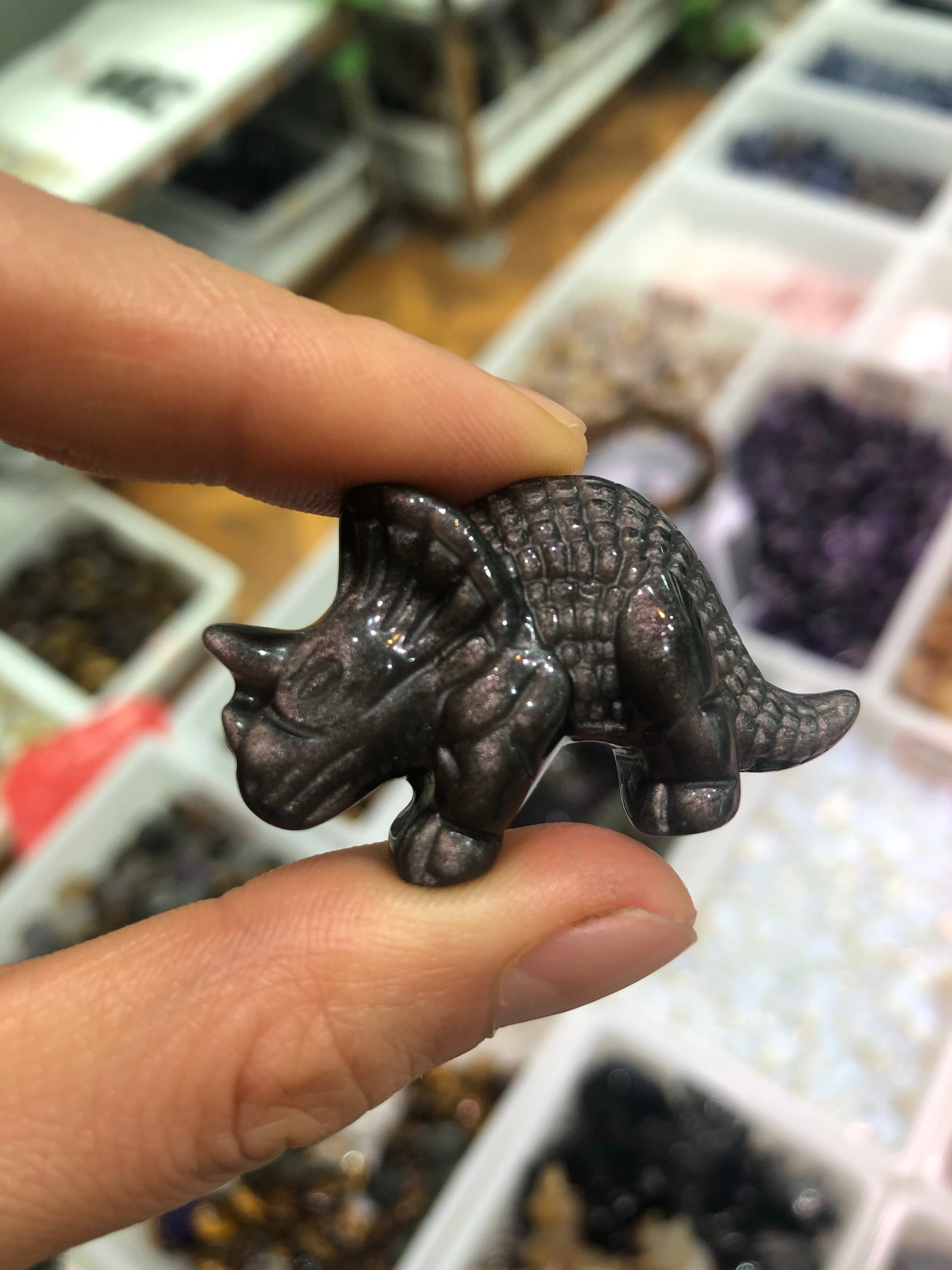 Fluorite/agate/Obsidian Triceratops