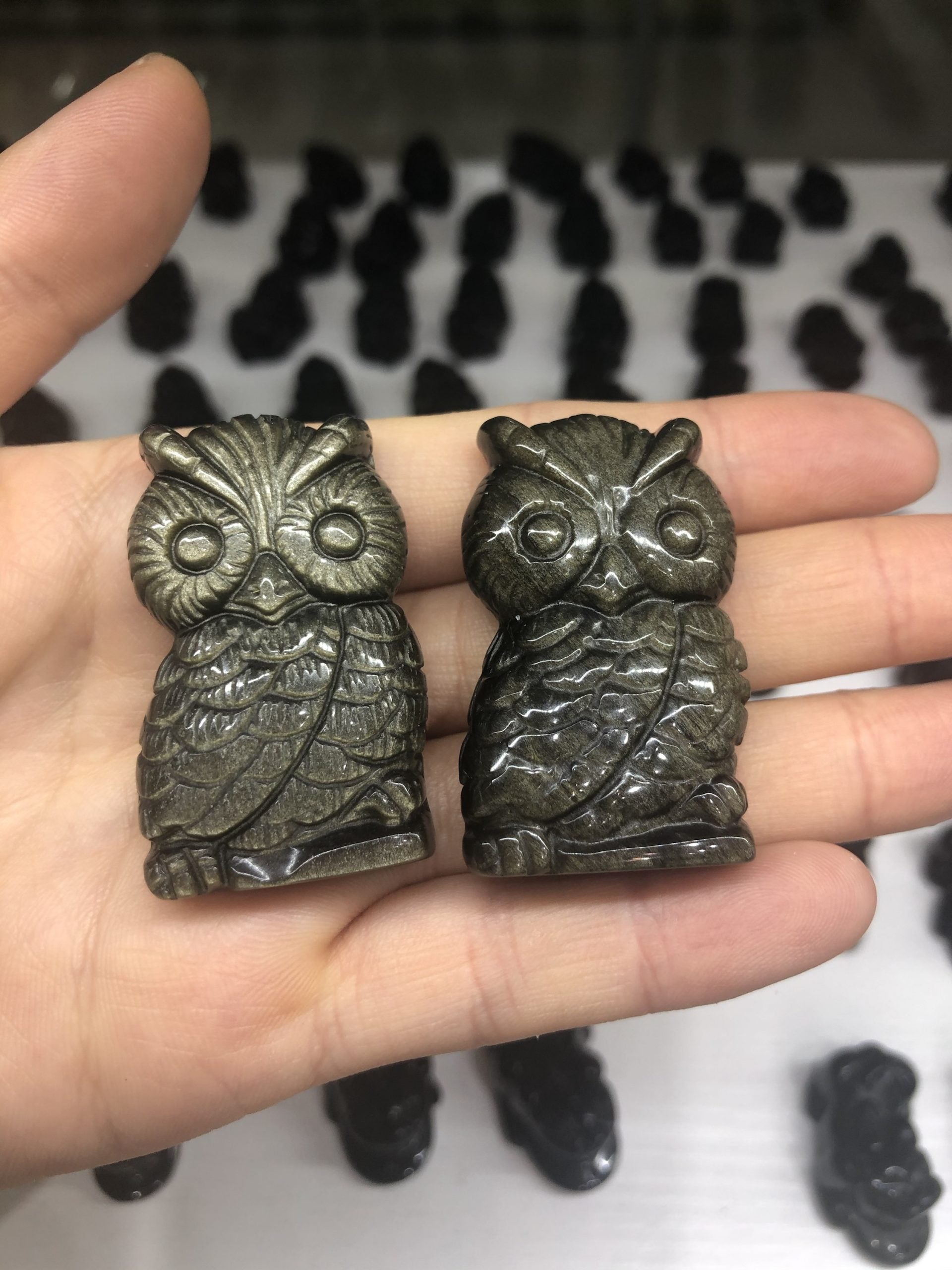 Labradorite/obsidian/tigereye owl