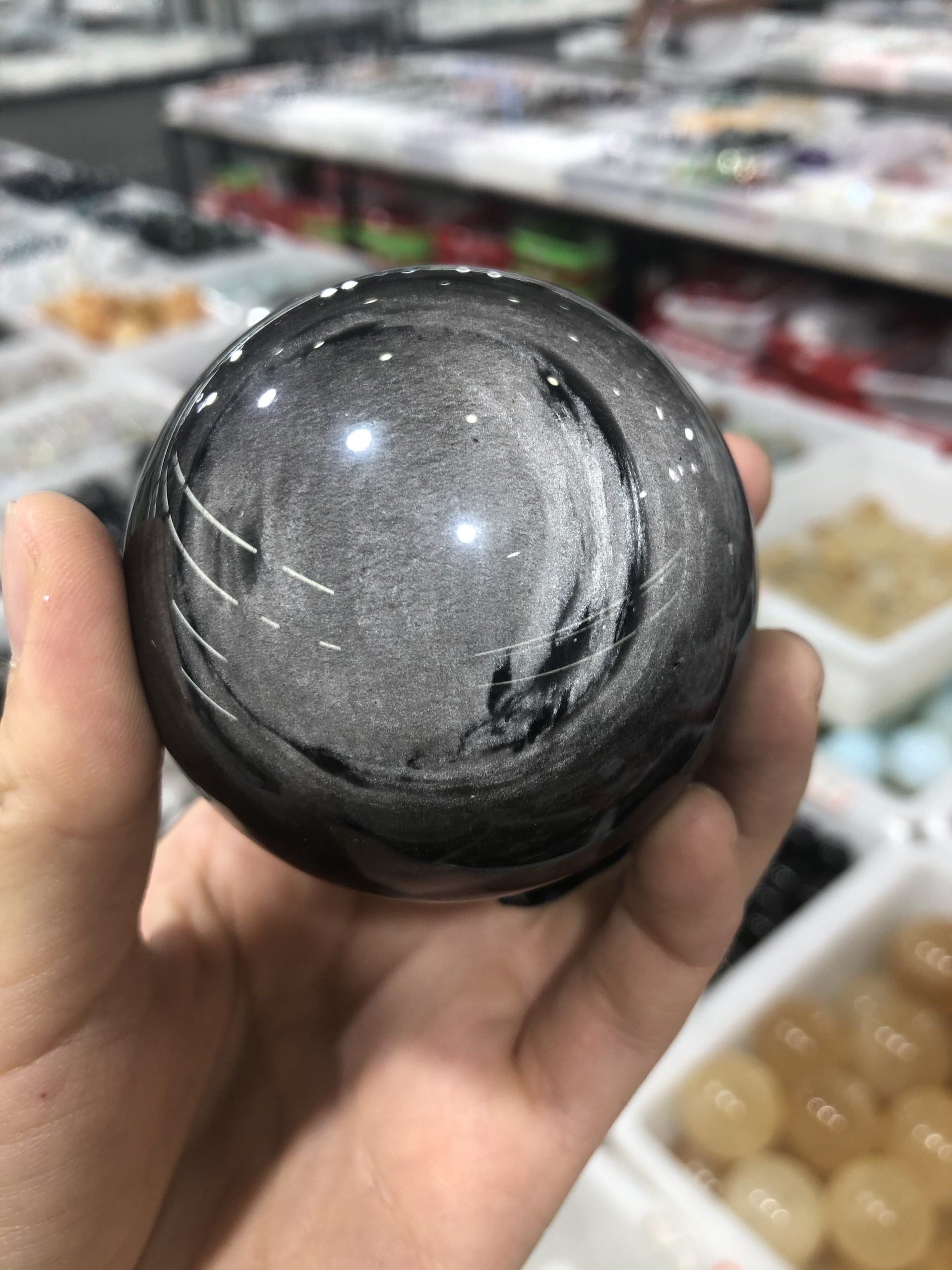 Silver obsidian sphere
