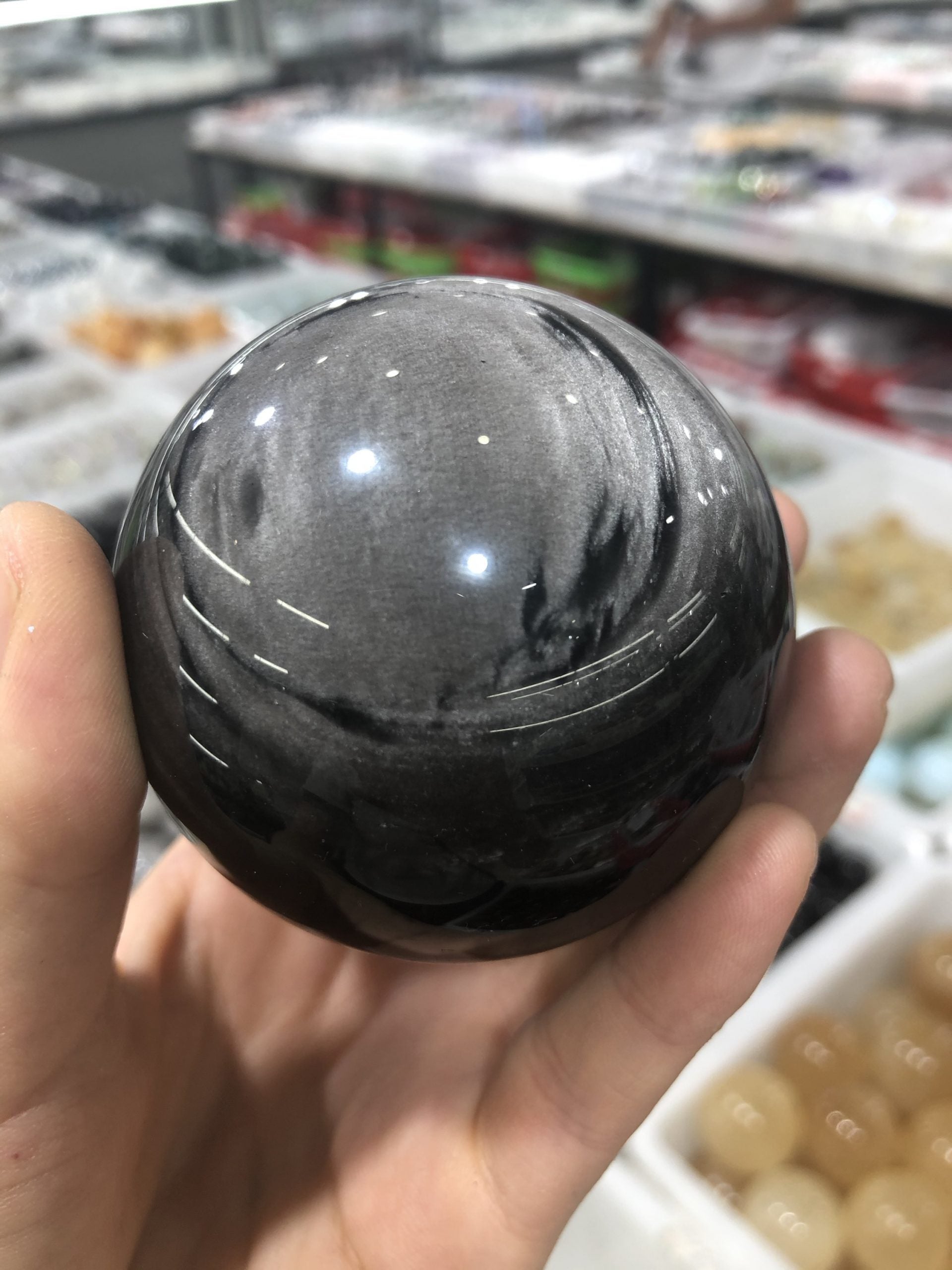 Silver obsidian sphere